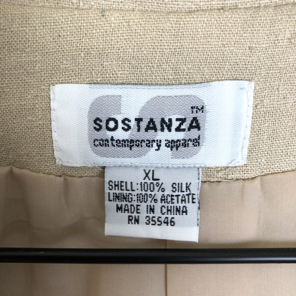 VTG SOSTANZA 100% Silk Jacket Womens Sz XL Beige One Button Lined Blazer Pockets - Picture 4 of 12